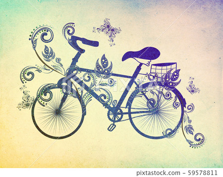 Bicycle and Floral Ornament Grunge Bicycle and Floral Ornament Grunge 59578811