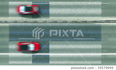 Aerial top down view of cars and flag of Finland on the road. Traveling related conceptual 3D 59579949