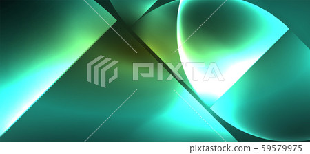 Techno glowing glass geometric shapes vector background, futuristic dark template with neon light 59579975