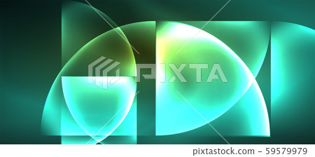 Techno glowing glass geometric shapes vector background, futuristic dark template with neon light 59579979