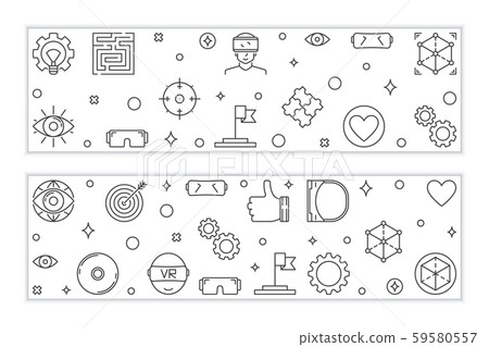 Virtual reality outline banners. Vector VR linear illustration 59580557