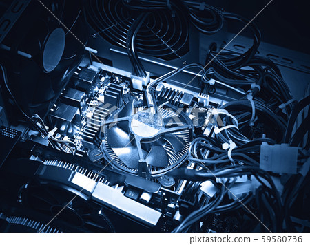 Close-up of the internal system block, blue tone, Close-up of the internal system block, blue tone, 59580736