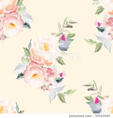 Vector seamless pattern with flower and plants - Stock Illustration ...