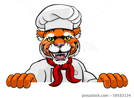 Tiger Chef Mascot Sign Cartoon Character Tiger Chef Mascot Sign Cartoon Character 59583134