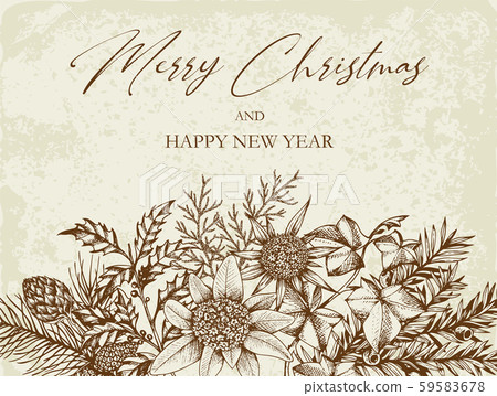 Vintage floral Christmas greeting card - Stock Illustration [59583678 ...