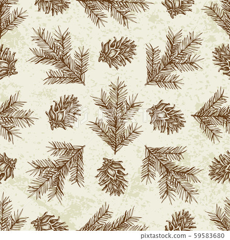 Seamless pattern with fir branches and cones. - Stock Illustration ...