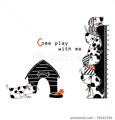 Kids height ruler with puppies for wall decals, wall stickers - Vector Kids height ruler with puppies for wall decals, wall stickers - Vector 59583760