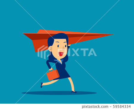 Business woman and paper airplane. Concept - Stock Illustration ...