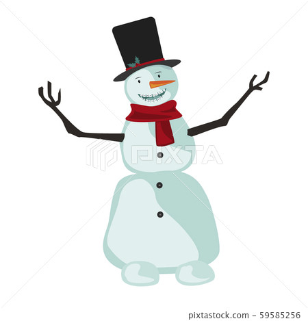 snowman with scarf and santa claus hat 59585256