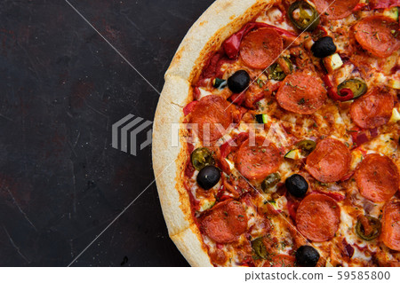 Close up view of pizza sicilian with salami, 59585800