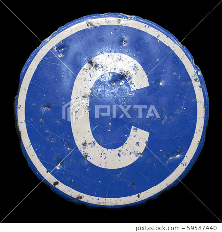 Public road sign in blue color with a capitol white letter C in the center isolated black background Public road sign in blue color with a capitol white letter C in the center isolated black background 59587440