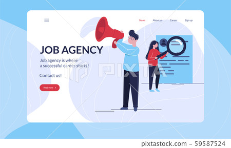 Job Agency modern first screen vector illustration tempalte with hero image, on which young people are looking for a job. 59587524