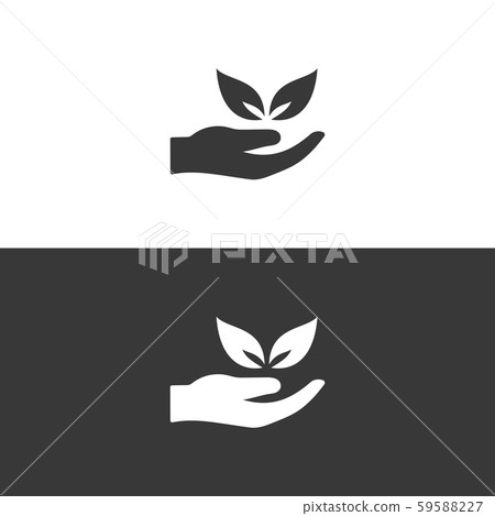 Hand and leaves. Flat icon. Ecology and pharmacy Hand and leaves. Flat icon. Ecology and pharmacy 59588227