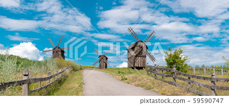Wooden windmills. Village Vodianiki, Cherkasy 59590747