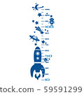 Kids height ruler with aliens and a rocket for wall decals, wall stickers - Vector 59591299