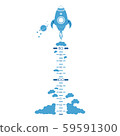 Kids height ruler with clouds and a rocket for wall decals, wall stickers - Vector 59591300