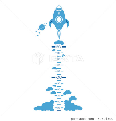 Kids height ruler with clouds and a rocket for wall decals, wall stickers - Vector Kids height ruler with clouds and a rocket for wall decals, wall stickers - Vector 59591300