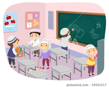 Stickman Kids Muslim Clean Classroom Illustration 59591517