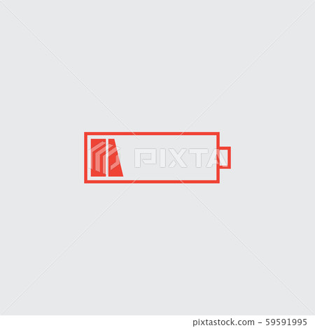 Battery low icon. Red isolated symbol on a white. Battery low icon. Red isolated symbol on a white. 59591995