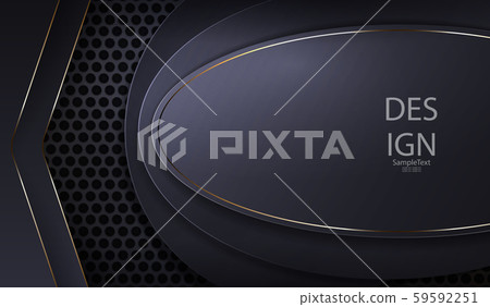 Abstract geometric dark design with oval frame and arrow silhouette with a gold border, frame 59592251