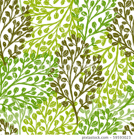 Ink hand drawn botanical seamless pattern with... - Stock Illustration ...