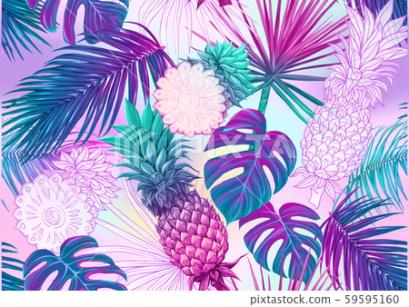 Tropical plants and flowers. Seamless pattern 59595160
