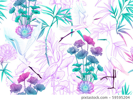 Tropical plants and flowers and birds.  59595204