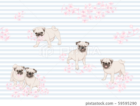 Seamless pattern with Pug dogs - Stock Illustration [59595290] - PIXTA