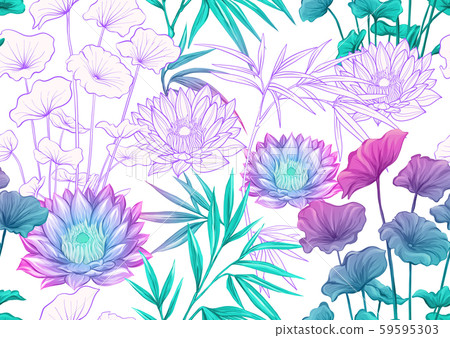 Tropical plants and flowers. Seamless pattern 59595303