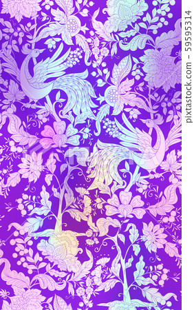 Fantasy floral seamless pattern with bird Fantasy floral seamless pattern with bird 59595314