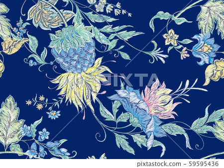 Fantasy flowers in retro, jacobean embroidery style 59595436