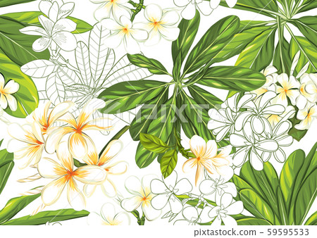 Tropical plants and flowers Seamless pattern. 59595533