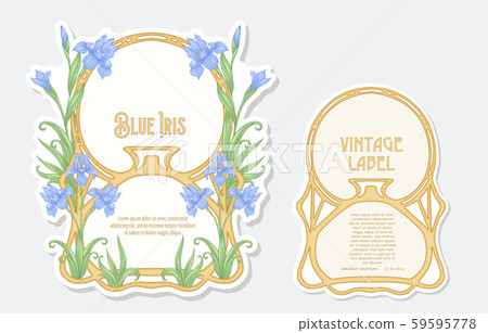 Iris flower. Set of 2 labels, decorative frames, borders. Iris flower. Set of 2 labels, decorative frames, borders. 59595778