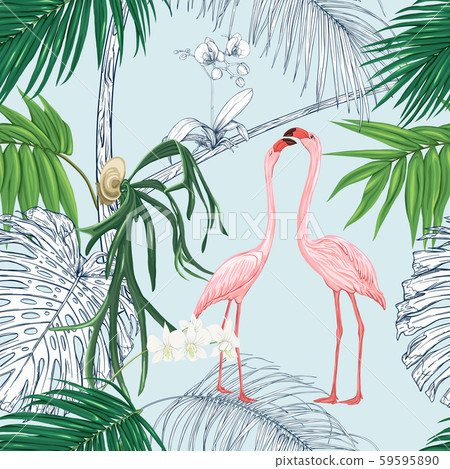 Seamless pattern, background. with tropical plants 59595890