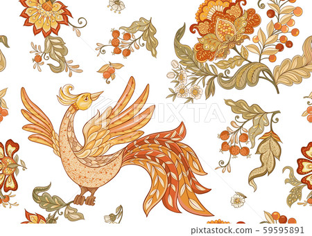 Fantasy floral seamless pattern in jacobean embroidery style Fantasy floral seamless pattern in jacobean embroidery style 59595891