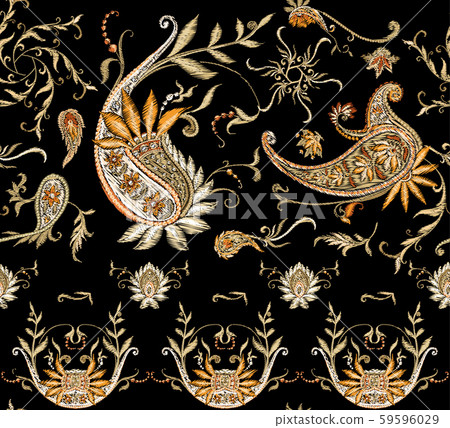 Pattern with traditional paisley. Floral vector 59596029
