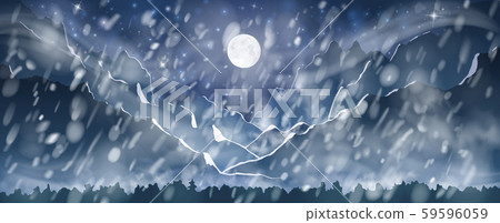 Heavy snowfall with strong wind in the mountains - Stock Illustration ...