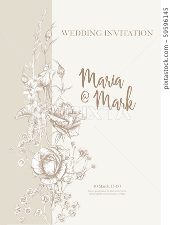 Wedding invitation with roses and spring flowers 59596145