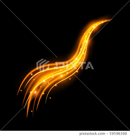 Light effect with curve trail and golden sparkles on black background 59596398