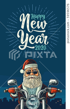 Santa Claus riding a motorcycle. Vector vintage 59596576