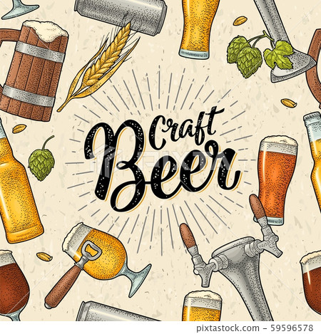 Seamless pattern beer tap, glass, can, bottle and 59596578