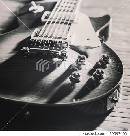 Old Vintage electric guitar body. BW image 59597403