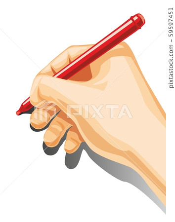 Male hand hold a pencil isolated on white 59597451