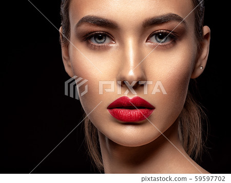 Beautiful fashion woman with red lipstick. Pretty Beautiful fashion woman with red lipstick. Pretty 59597702
