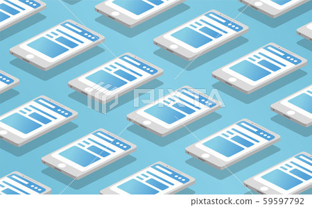 Smartphone flat isometric pattern for background. Modern vector 3D illustration. Technology and social media concept for web and banner design. 59597792