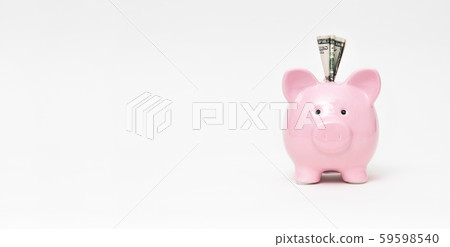 Piggy bank with dollar on white background Piggy bank with dollar on white background 59598540