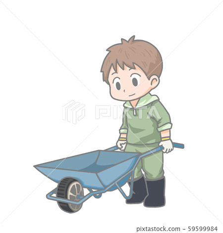 Illustration of a Man Pushing a Unicycle 59599984