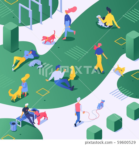 People and dog vector dog-breeder character walking with doggy in green park. Illustration of People and dog vector dog-breeder character walking with doggy in green park. Illustration of 59600529