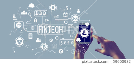Cryptocurrency fintech theme with smartphone Cryptocurrency fintech theme with smartphone 59600982