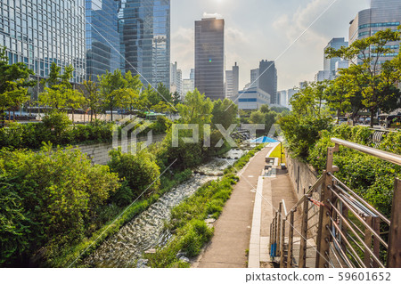 Cheonggyecheon stream in Seoul, Korea. Cheonggyecheon stream is the result of a massive urban 59601652